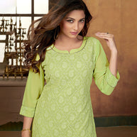 Laxmipati Lime Green Straight Cut Kurti With Embroidery Lace Palazzo