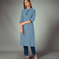 Laxmipati Blue Straight Cut Kurti With Narrow Slim Pant