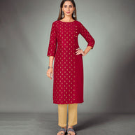 Laxmipati Mystic Maroon Straight Cut Kurti With Narrow Slim Pant