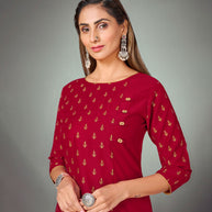 Laxmipati Mystic Maroon Straight Cut Kurti With Narrow Slim Pant