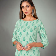 Laxmipati Mountain Mist Green Straight Cut Kurti With Narrow Slim Pant