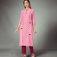 Laxmipati Ruby Pink Straight Cut Kurti With Narrow Slim Pant