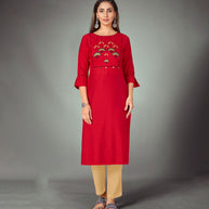 Laxmipati Valentine Red Straight Cut Kurti With Narrow Slim Pant