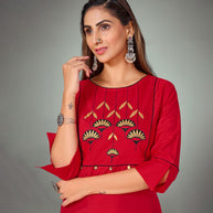 Laxmipati Valentine Red Straight Cut Kurti With Narrow Slim Pant
