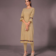 Laxmipati Cotton Viscose Camel Colour Straight Cut Kurti With Mask
