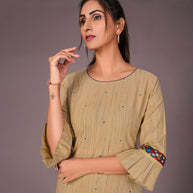 Laxmipati Cotton Viscose Camel Colour Straight Cut Kurti With Mask
