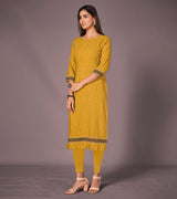 Laxmipati Cotton Viscose Musturd Straight Cut Kurti With Mask