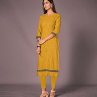 Laxmipati Cotton Viscose Musturd Straight Cut Kurti With Mask