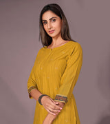 Laxmipati Cotton Viscose Musturd Straight Cut Kurti With Mask