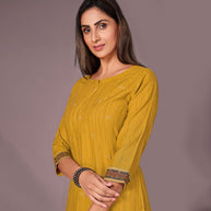 Laxmipati Cotton Viscose Musturd Straight Cut Kurti With Mask