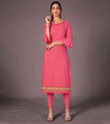 Laxmipati Cotton Viscose Preety Pink Straight Cut Kurti With Mask