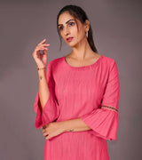 Laxmipati Cotton Viscose Preety Pink Straight Cut Kurti With Mask