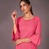 Laxmipati Cotton Viscose Preety Pink Straight Cut Kurti With Mask