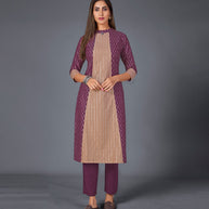 Laxmipati Cotton  Base Viny With Tan Brown Straight Cut Kurti With Mask