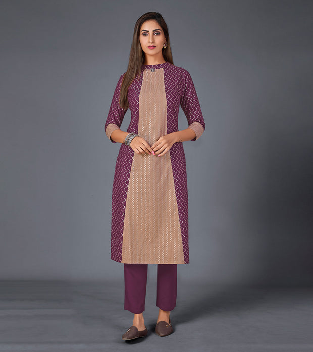 Laxmipati Cotton  Base Viny With Tan Brown Straight Cut Kurti With Mask