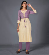 Laxmipati Cotton  Base Oat With Purple Straight Cut Kurti With Mask