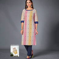 Laxmipati Pure Cotton Off White With Candy Colour Straight Cut Kurti With Mask