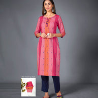 Laxmipati Pure Cotton Rose Pink Straight Cut Kurti With Mask
