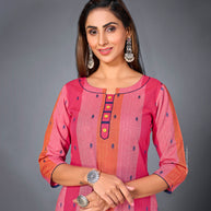 Laxmipati Pure Cotton Rose Pink Straight Cut Kurti With Mask