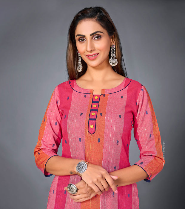 Laxmipati Pure Cotton Rose Pink Straight Cut Kurti With Mask