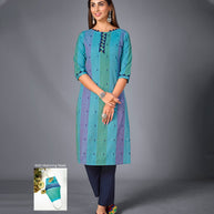 Laxmipati Pure Cotton Sky Blue Straight Cut Kurti With Mask