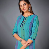 Laxmipati Pure Cotton Sky Blue Straight Cut Kurti With Mask