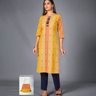Laxmipati Pure Cotton Mango Yellow Straight Cut Kurti With Mask