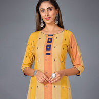 Laxmipati Pure Cotton Mango Yellow Straight Cut Kurti With Mask