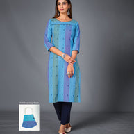 Laxmipati Pure Cotton Levendor Blue Straight Cut Kurti With Mask