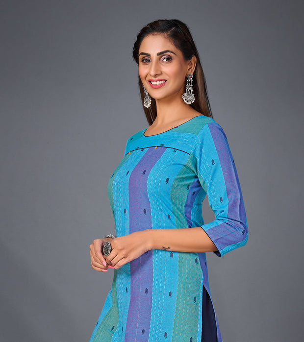 Laxmipati Pure Cotton Levendor Blue Straight Cut Kurti With Mask