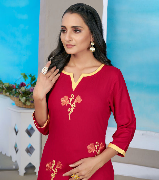 Laxmipati Rayon Deep Maroon Straight Cut Kurti