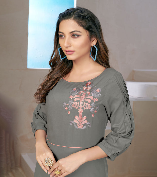 Laxmipati Rayon Slaty Grey Straight Cut Kurti