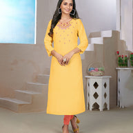 Laxmipati Rayon Bumble Bee Yellow Straight Cut Kurti