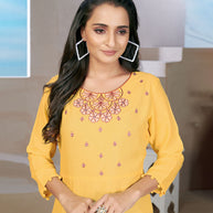 Laxmipati Rayon Bumble Bee Yellow Straight Cut Kurti