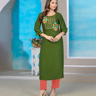 Laxmipati Rayon Heena Green Straight Cut Kurti