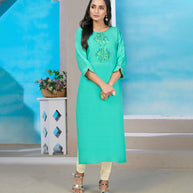 Laxmipati Rayon Cyan Blue Straight Cut Kurti