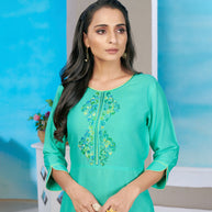 Laxmipati Rayon Cyan Blue Straight Cut Kurti