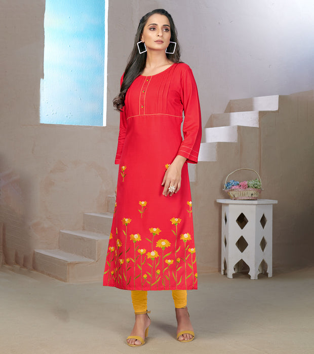 Laxmipati Rayon Coffee Brown Straight Cut Kurti