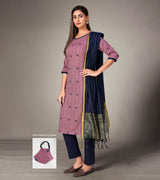 Laxmipati Pure Cotton Dusty Purple Contract Dobby Designs With Duppata & Pant