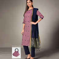 Laxmipati Pure Cotton Dusty Purple Contract Dobby Designs With Duppata & Pant