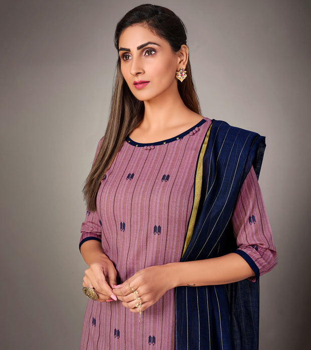 Laxmipati Pure Cotton Dusty Purple Contract Dobby Designs With Duppata & Pant