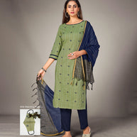 Laxmipati Pure Cotton Leaf Green Contract Dobby Designs With Duppata & Pant