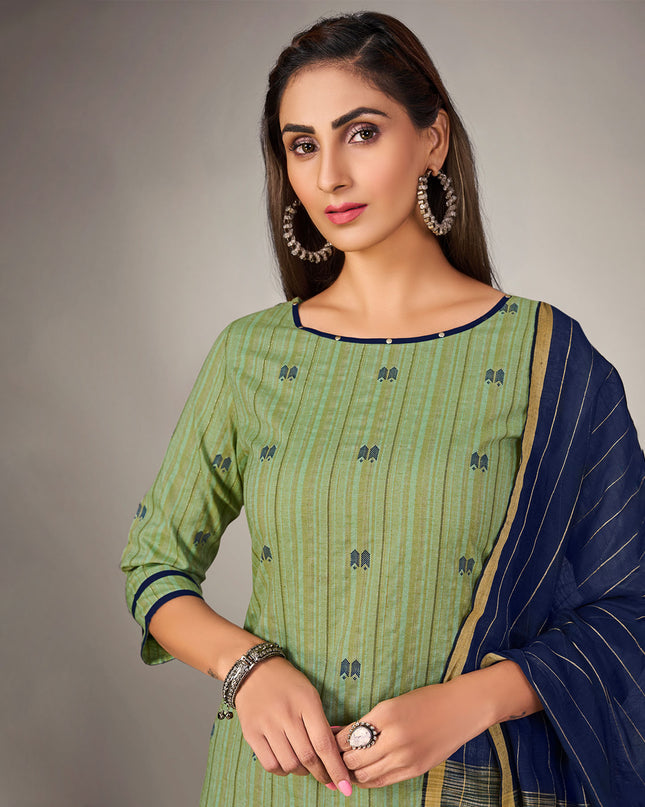 Laxmipati Pure Cotton Leaf Green Contract Dobby Designs With Duppata & Pant