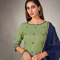 Laxmipati Pure Cotton Leaf Green Contract Dobby Designs With Duppata & Pant