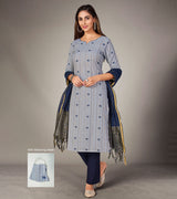 Laxmipati Pure Cotton Pearl Blue Contract Dobby Designs With Duppata & Pant