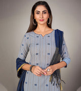 Laxmipati Pure Cotton Pearl Blue Contract Dobby Designs With Duppata & Pant