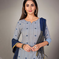 Laxmipati Pure Cotton Pearl Blue Contract Dobby Designs With Duppata & Pant