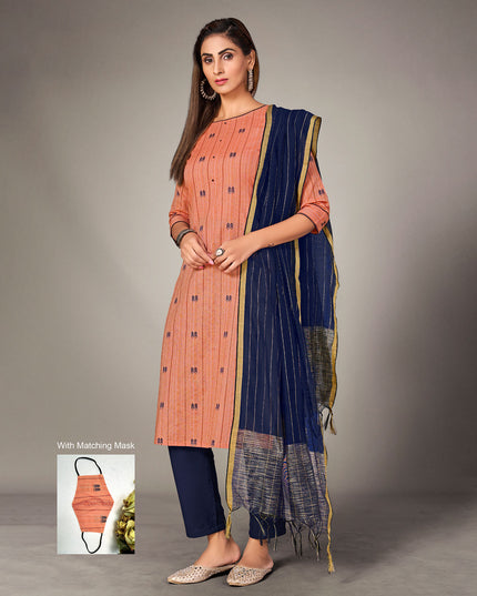 Laxmipati Pure Cotton Carrot Orange Contract Dobby Designs With Duppata & Pant