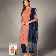 Laxmipati Pure Cotton Carrot Orange Contract Dobby Designs With Duppata & Pant