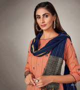 Laxmipati Pure Cotton Carrot Orange Contract Dobby Designs With Duppata & Pant